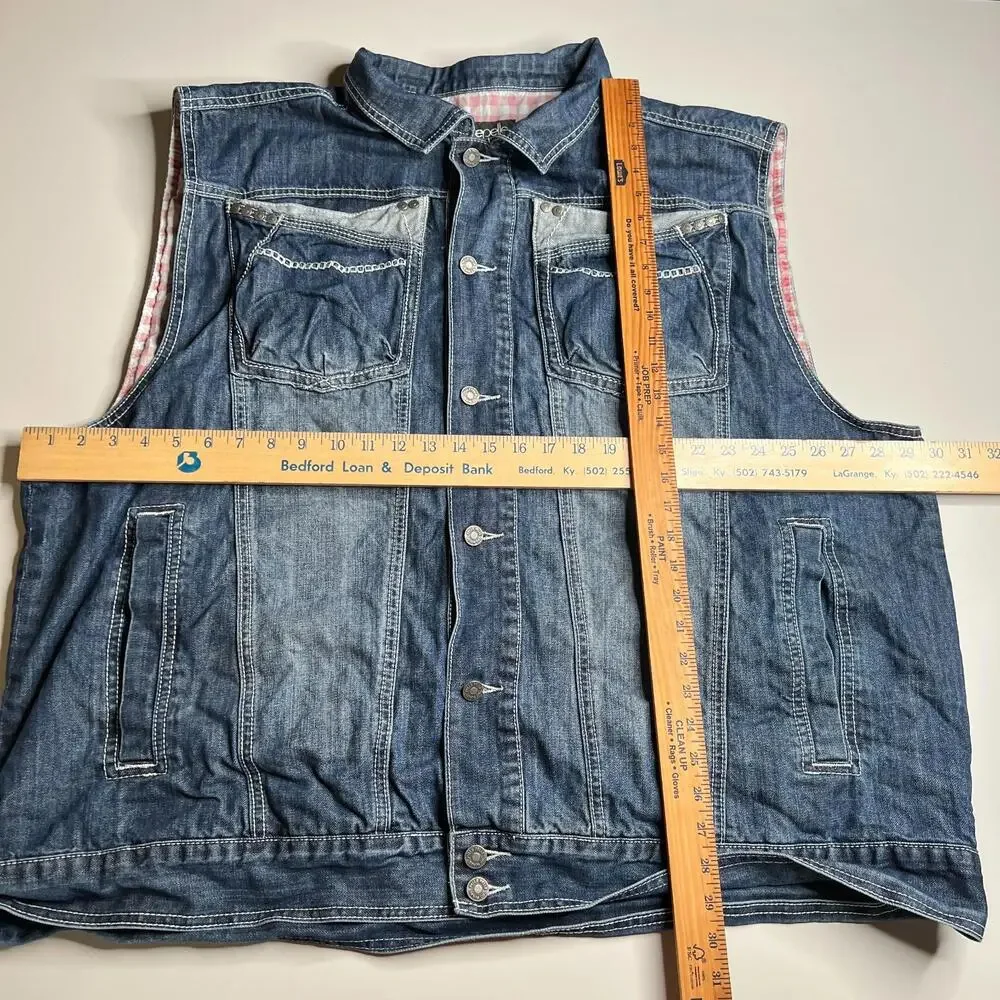Pelle Pelle Denim Vest Men’s Blue Jeans Button Up Sleeveless‎ Jacket Hip Hop